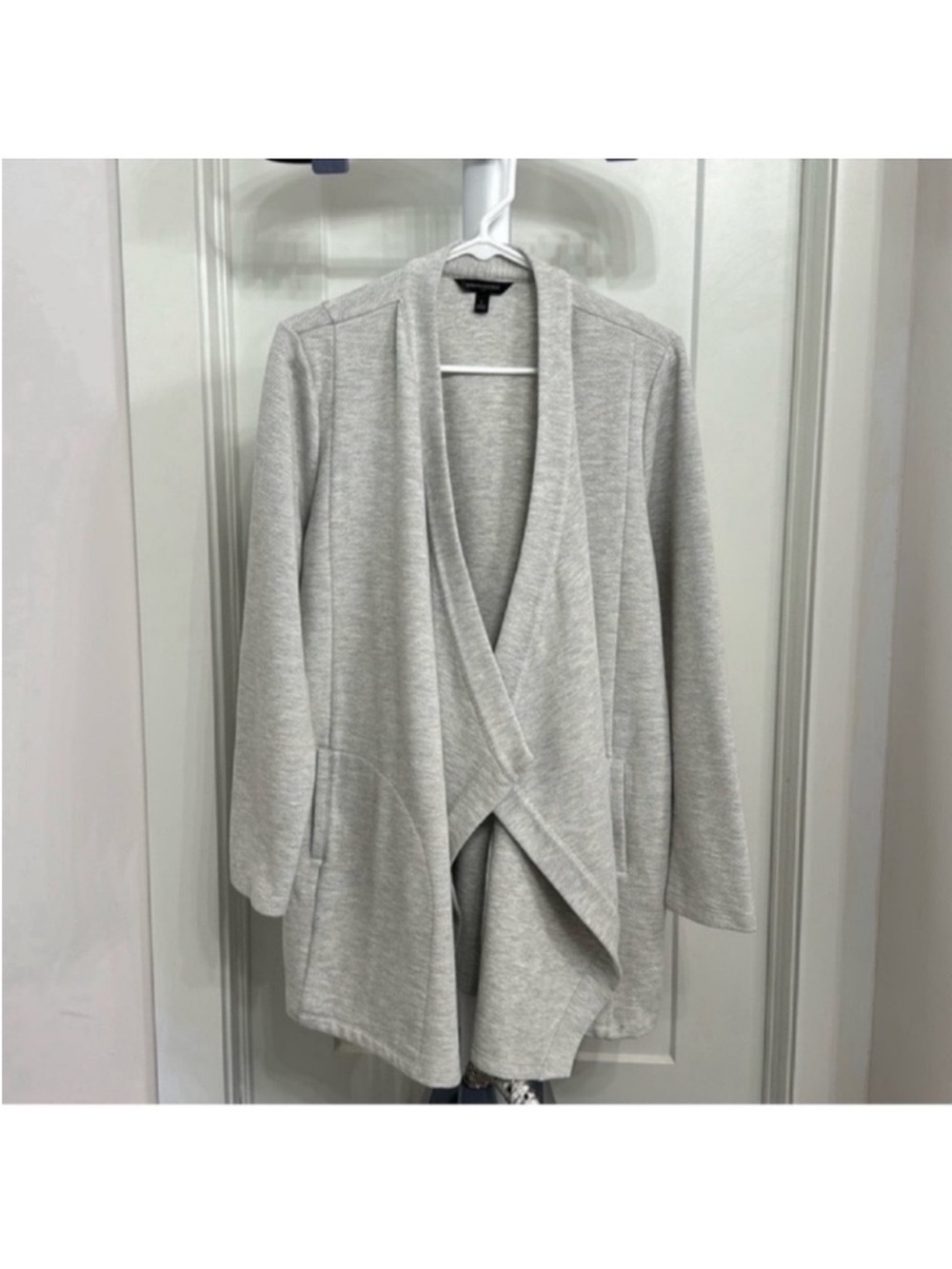 Banana Republic Open Front Waterfall Sweater Cardigan Jacket Sz L Gray White